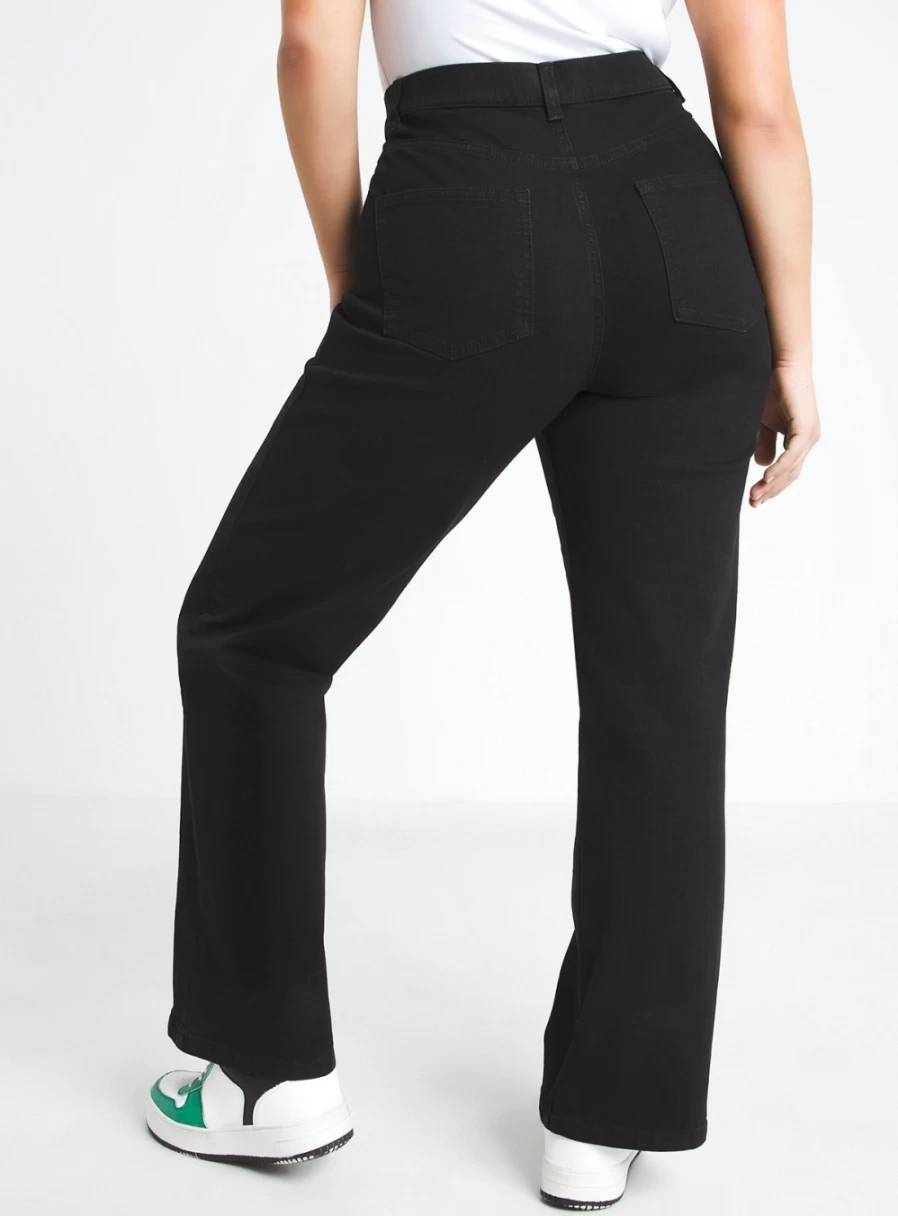 Simply Be Women's 24/7 Black Wide Leg Jeans - Size 32 Comfort Fit Stretch Denim Pants