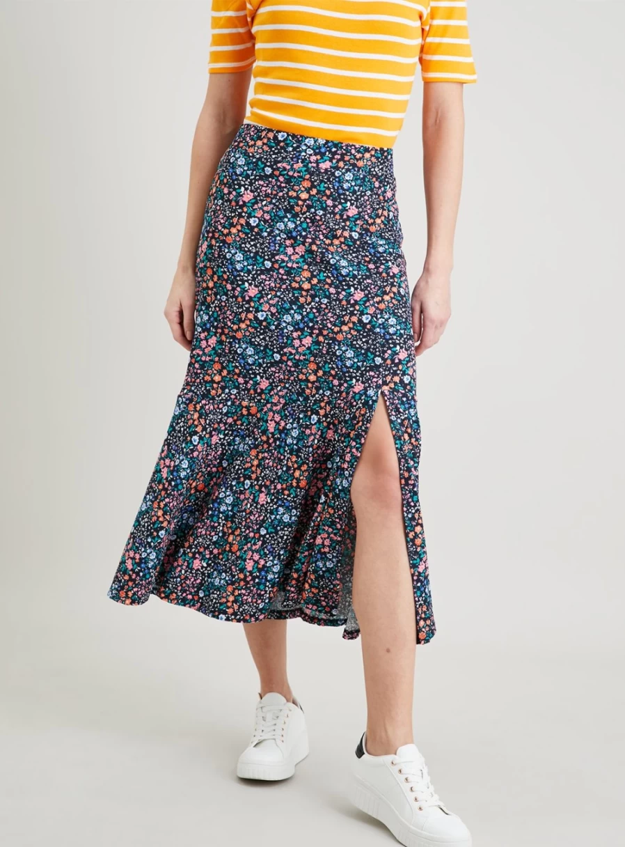Tu Women's Ditsy Floral Crinkle Midi Skirt - Size 18, Flowy Boho Summer Skirt with Vibrant Floral Print