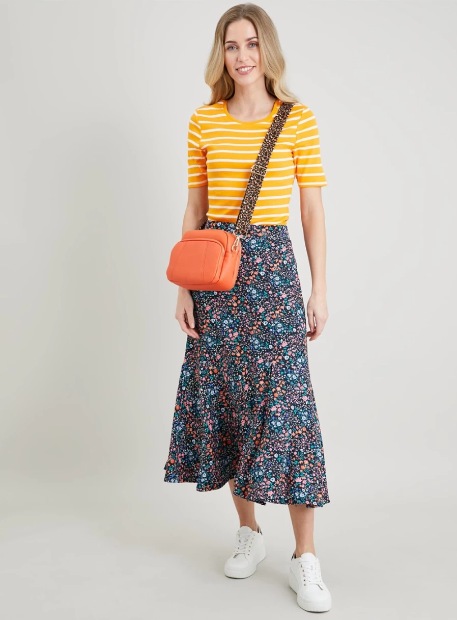 Tu Women's Ditsy Floral Crinkle Midi Skirt - Size 18, Flowy Boho Summer Skirt with Vibrant Floral Print