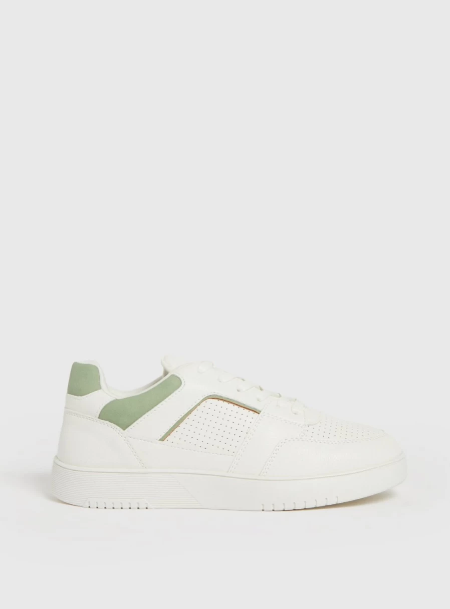 Tu Women's White & Sage Green Faux Leather Trainers - Stylish Comfort Sneakers