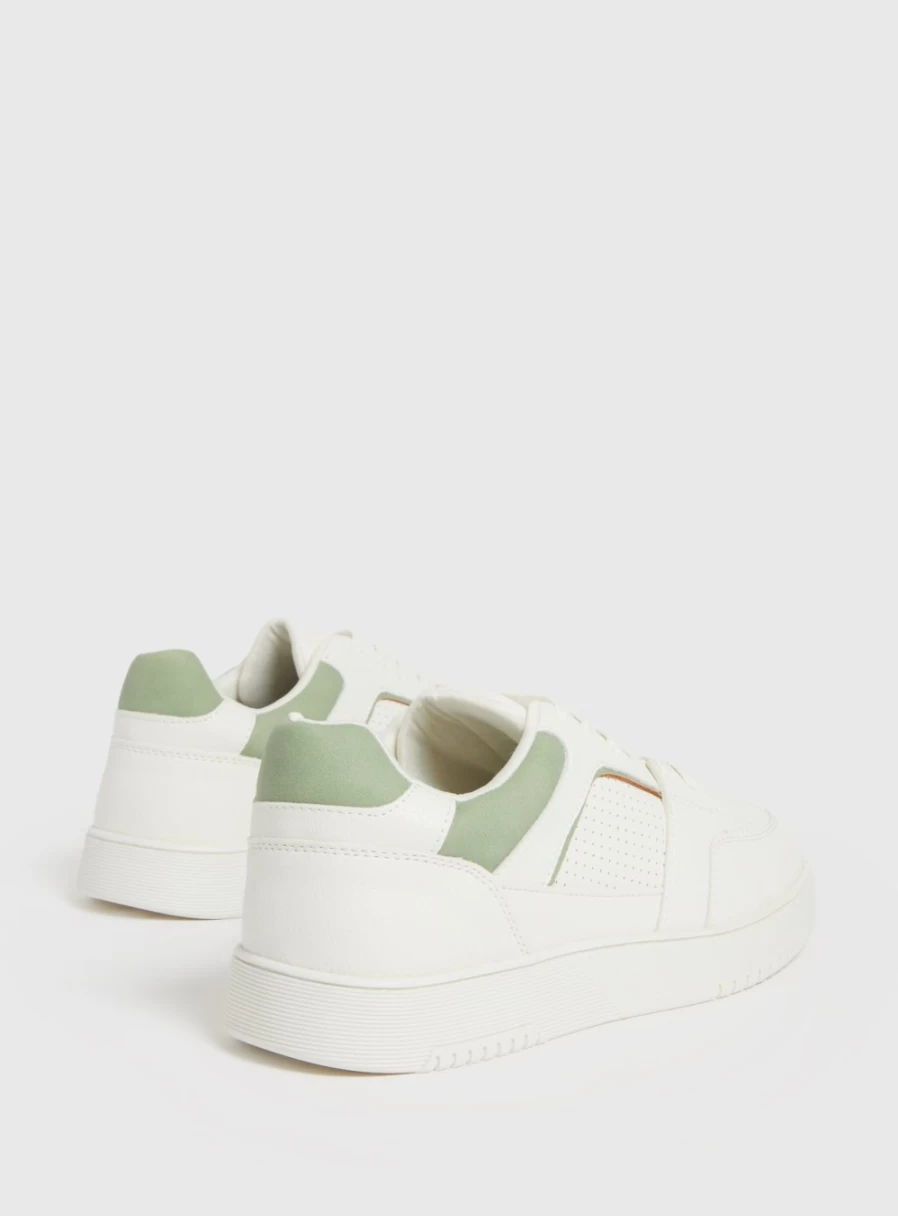 Tu Women's White & Sage Green Faux Leather Trainers - Stylish Comfort Sneakers