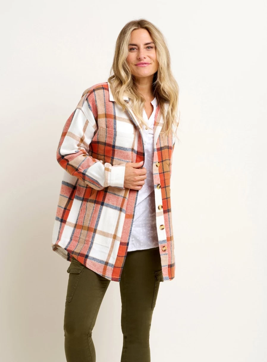 Brakeburn Women's Pumpkin Flannel Shacket - Cozy Fall Layering Piece Size 10