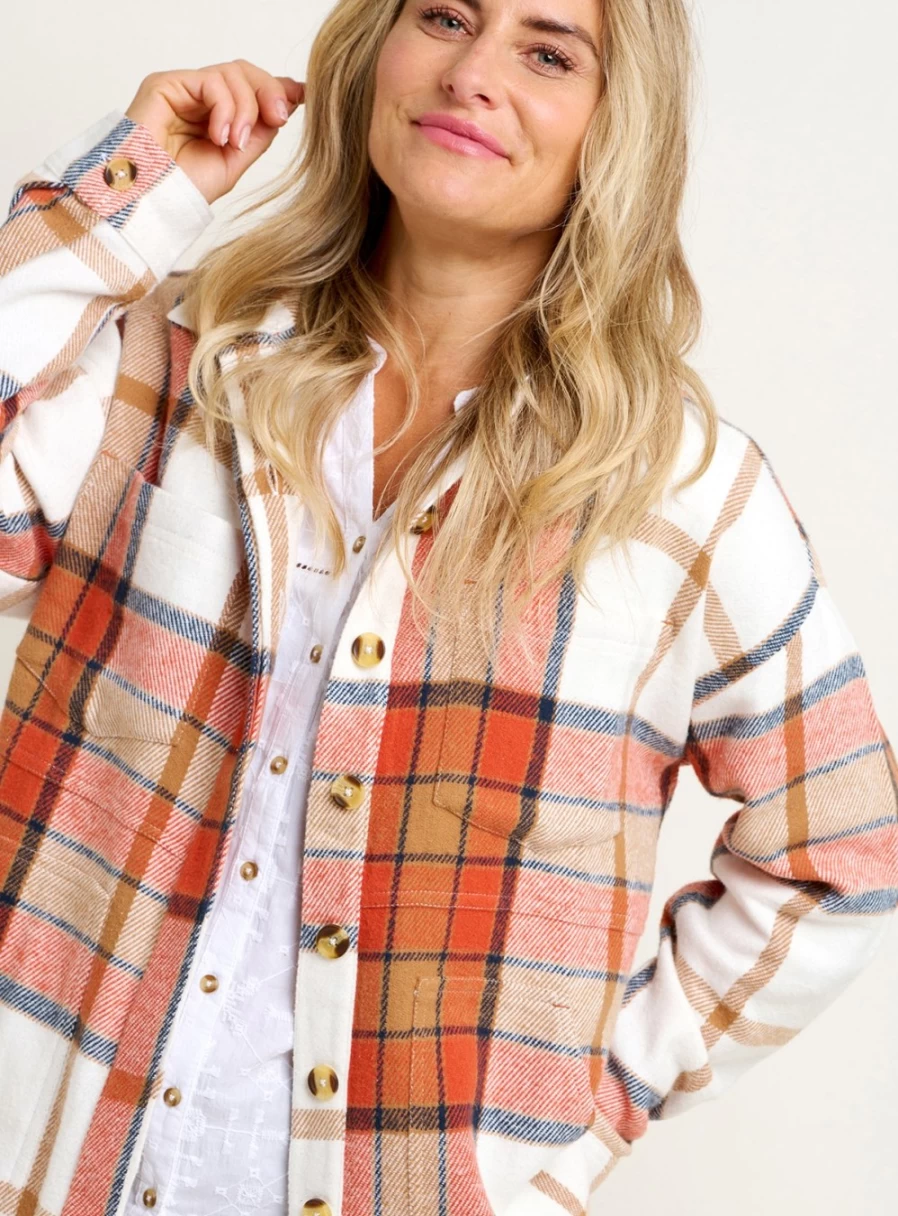 Brakeburn Women's Pumpkin Flannel Shacket - Cozy Fall Layering Piece Size 10