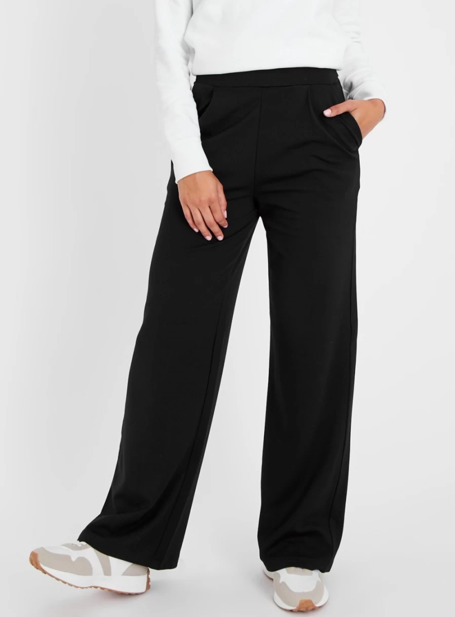 Tu Women's Black Wide Leg Ponte Pants - High Waisted Comfort & Stretch