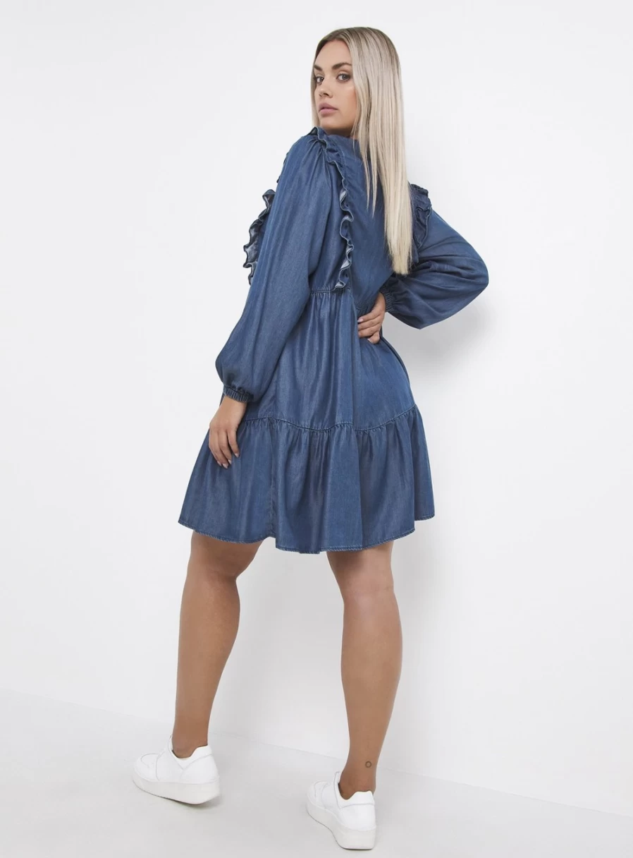 Simply Be Women's Denim Lyocell Swing Dress with Long Sleeves - Comfortable & Stylish 30 Length