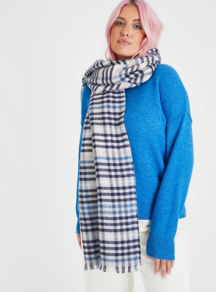 Tu Women's Blue Reversible Check Scarf - One Size Fashion Accessory