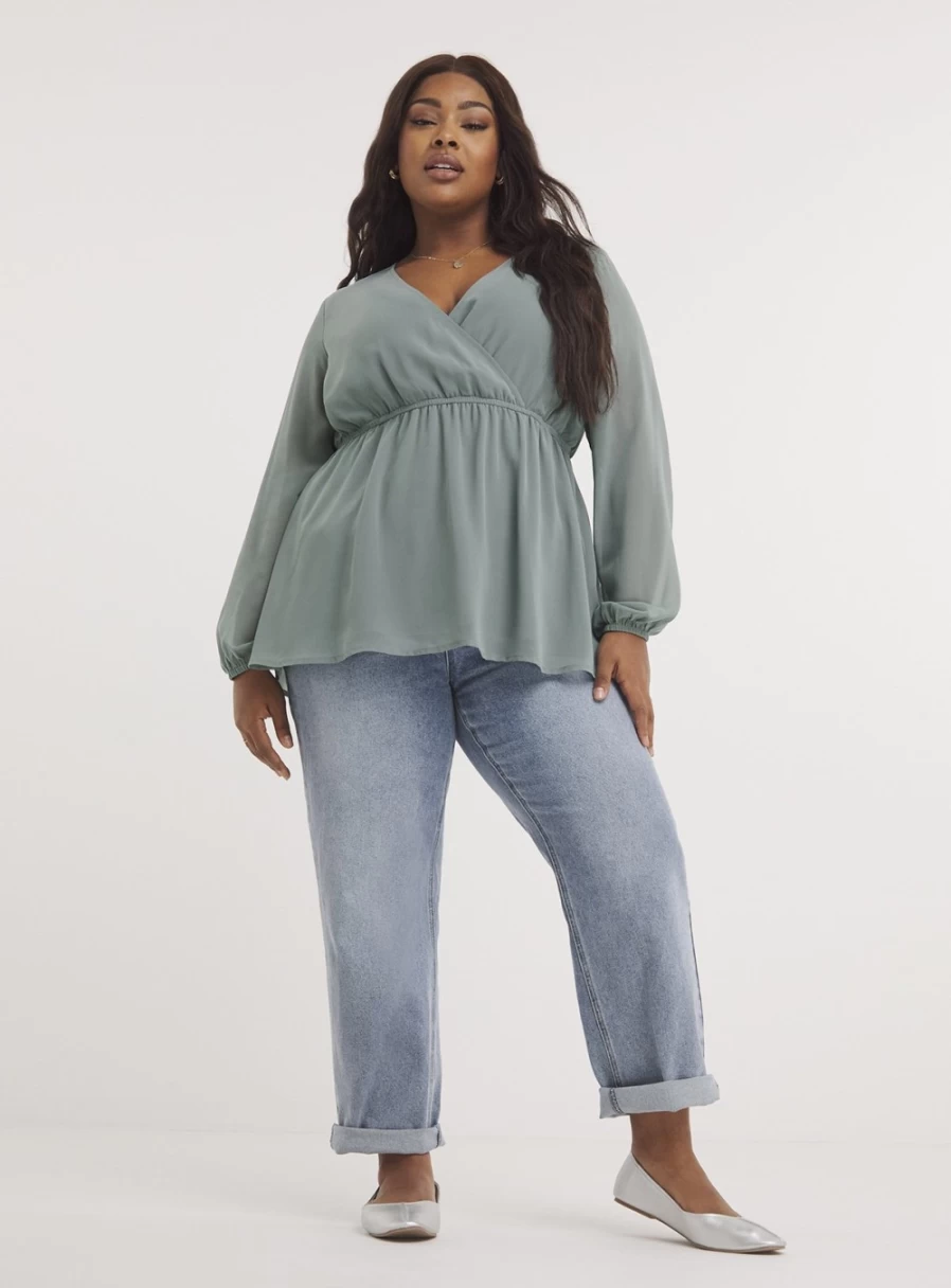 Simply Be Women's Georgette V-Neck Blouse with Elastic Waist - Size 12