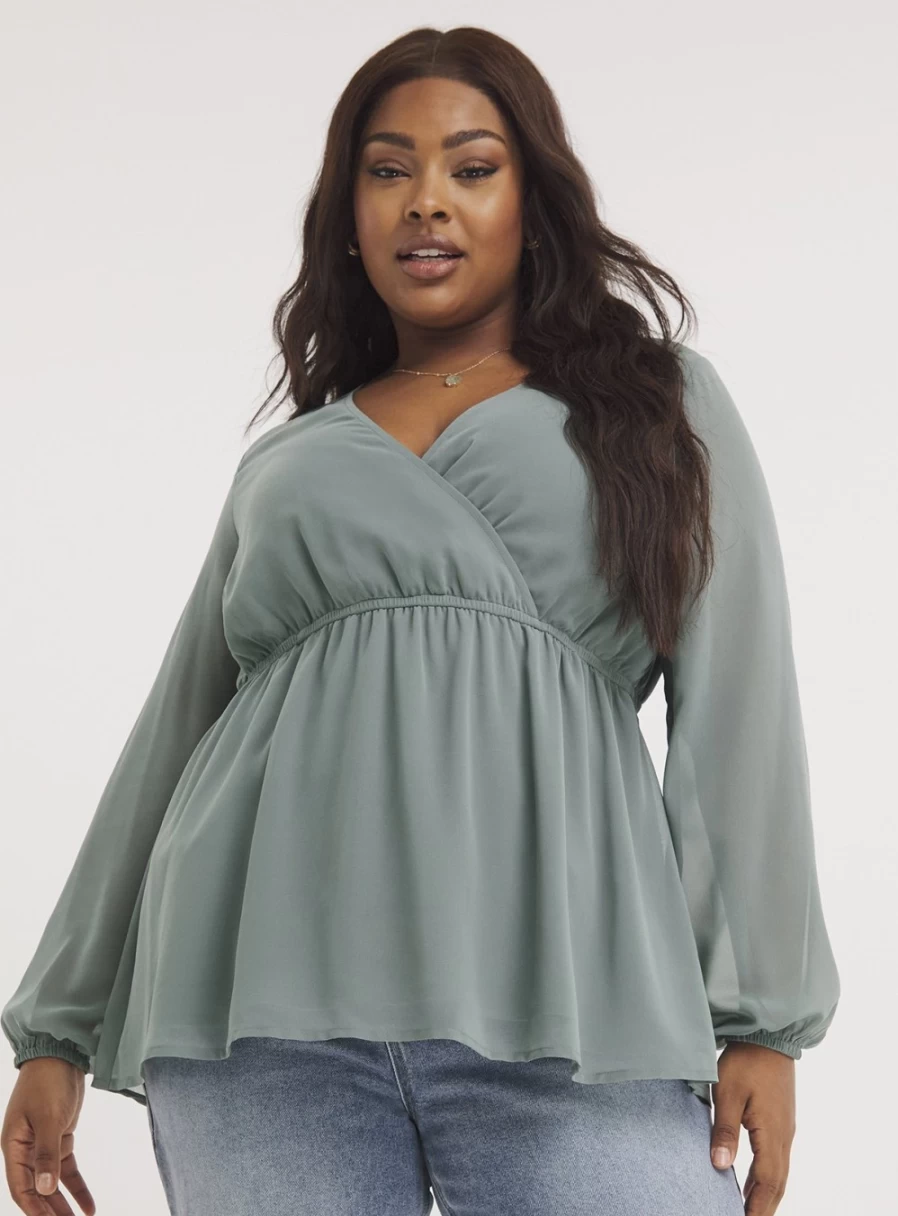 Simply Be Women's Georgette V-Neck Blouse with Elastic Waist - Size 12