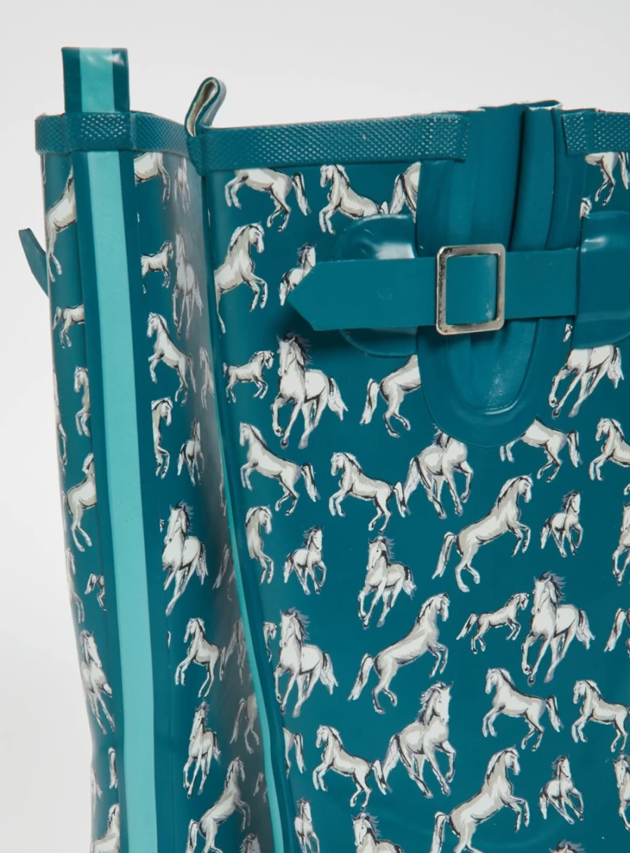 Tu Women's Teal Horse Print Rain Boots - UK Size 6 Waterproof Wellies