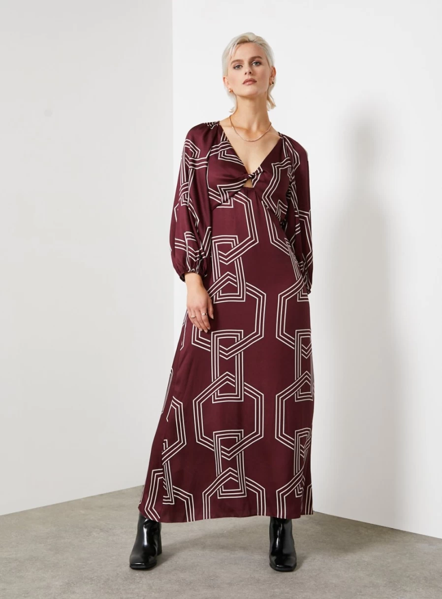 "For All The Love Women's Printed Satin Midi Dress with Twist Front - Size 16"