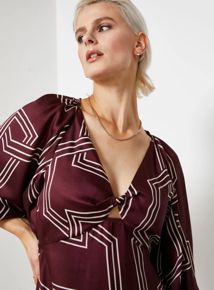 "For All The Love Women's Printed Satin Midi Dress with Twist Front - Size 16"