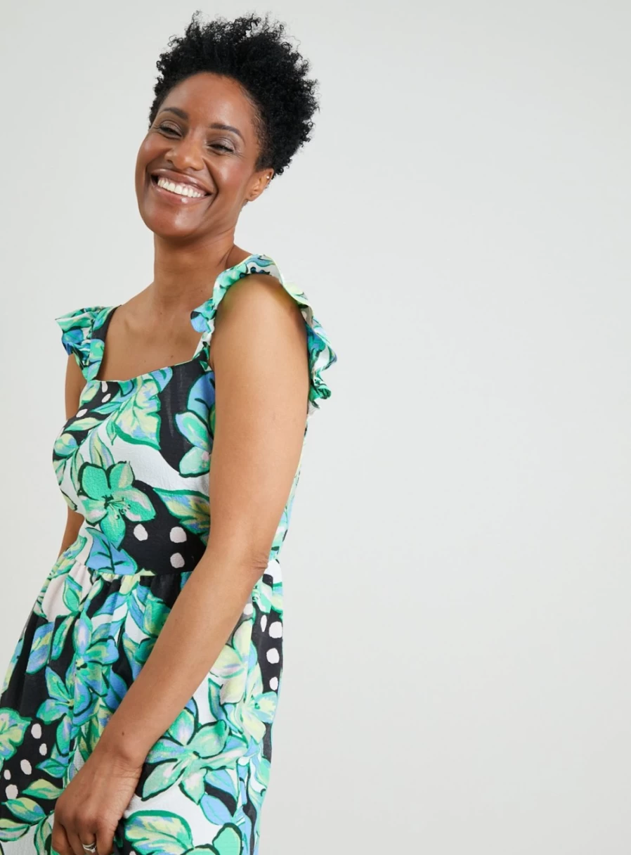 Tu Women's Green Floral Dot Jumpsuit - Stylish Summer Romper for Women