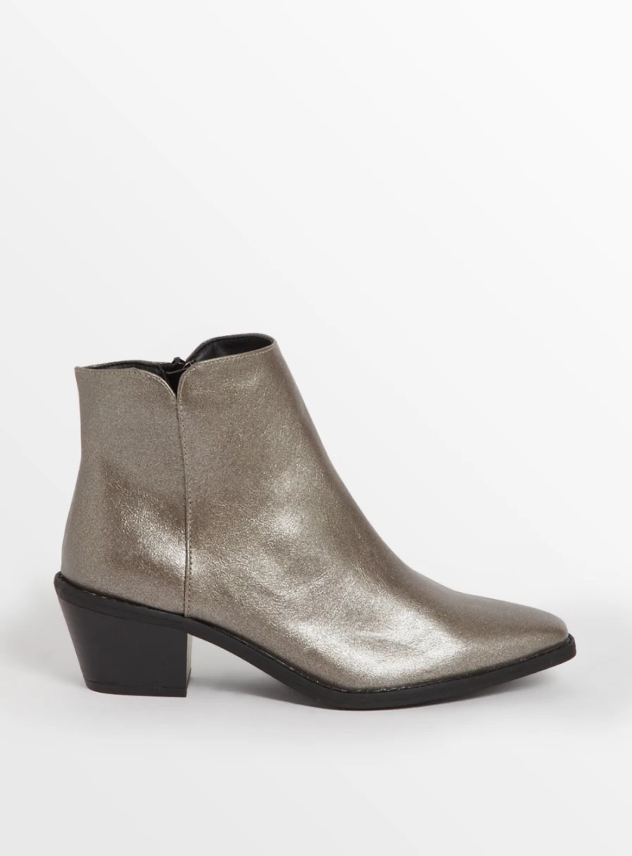 Tu Women's Gunmetal Metallic Western Ankle Boots - Size 7
