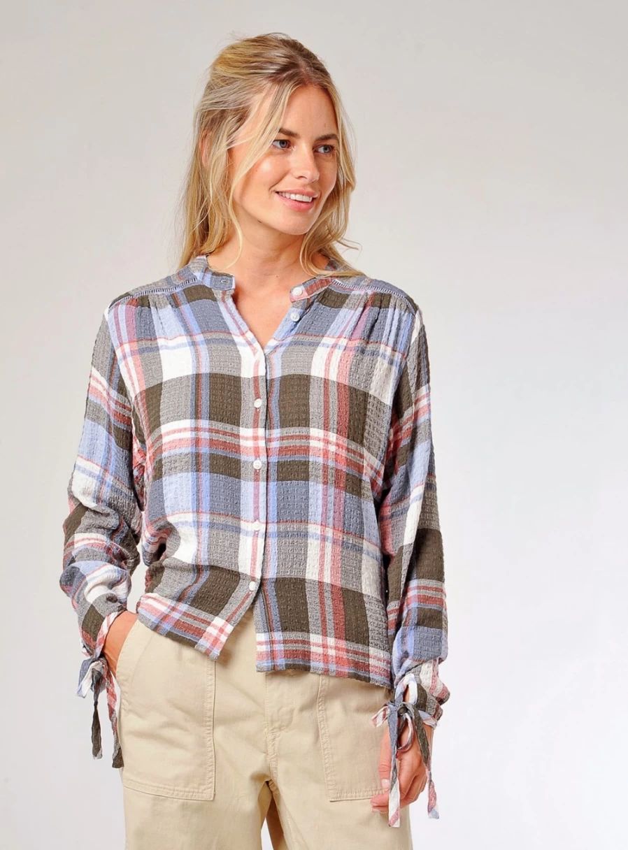 Burgs Women's Bow Check Blouse - Stylish Casual Top for Women