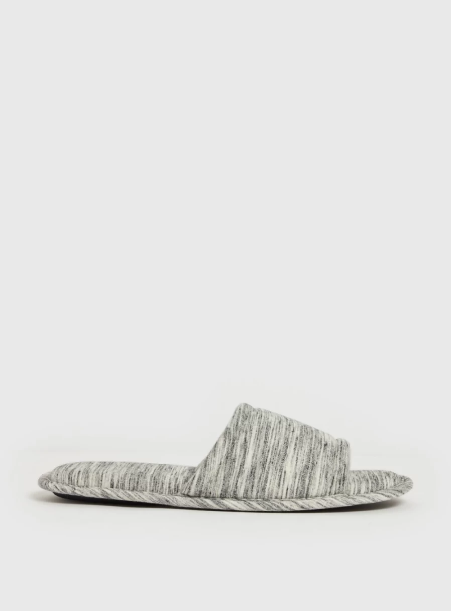 Tu Women's Grey Marl Slider Slippers - Comfortable Slide Sandals for Women - Lightweight Casual House Shoes - Size L