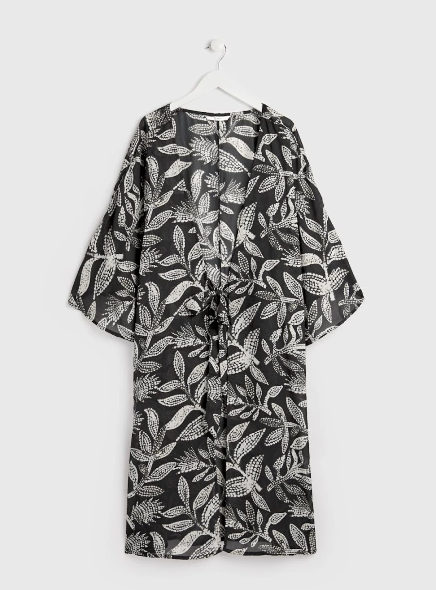 Tu Women's Mono Leaf Print Long Line Cover Up Swimsuit Beachwear - XS