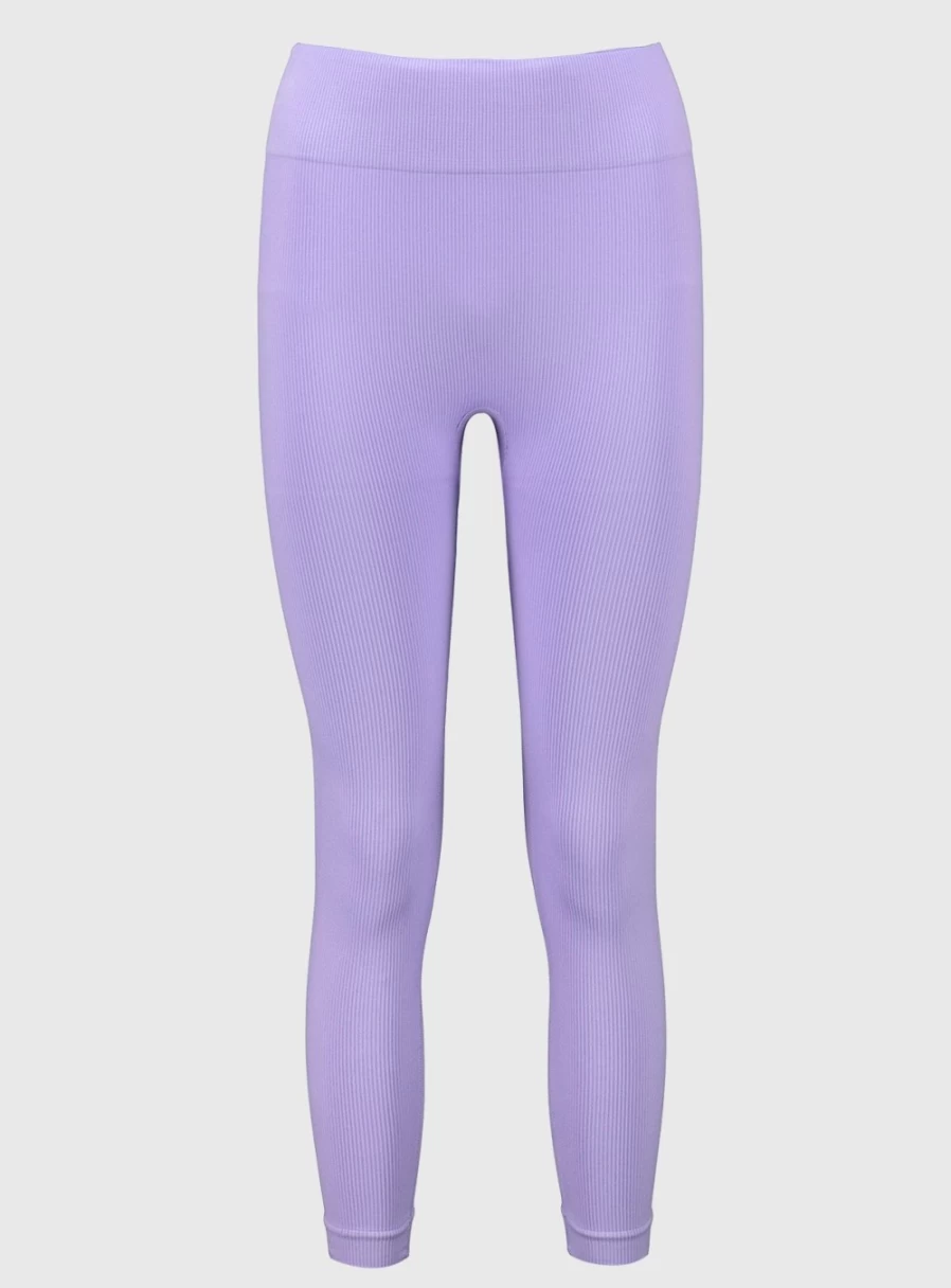 Tu Women's Active Lilac Seamless Ribbed Leggings - Medium, High-Waist Yoga Pants for Workout & Comfort