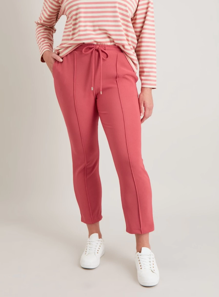 Tu Women's Rose Pink High-Waisted Ottoman Tapered Leg Trousers - Size 16 Stretch Comfort Fit Casual Pants