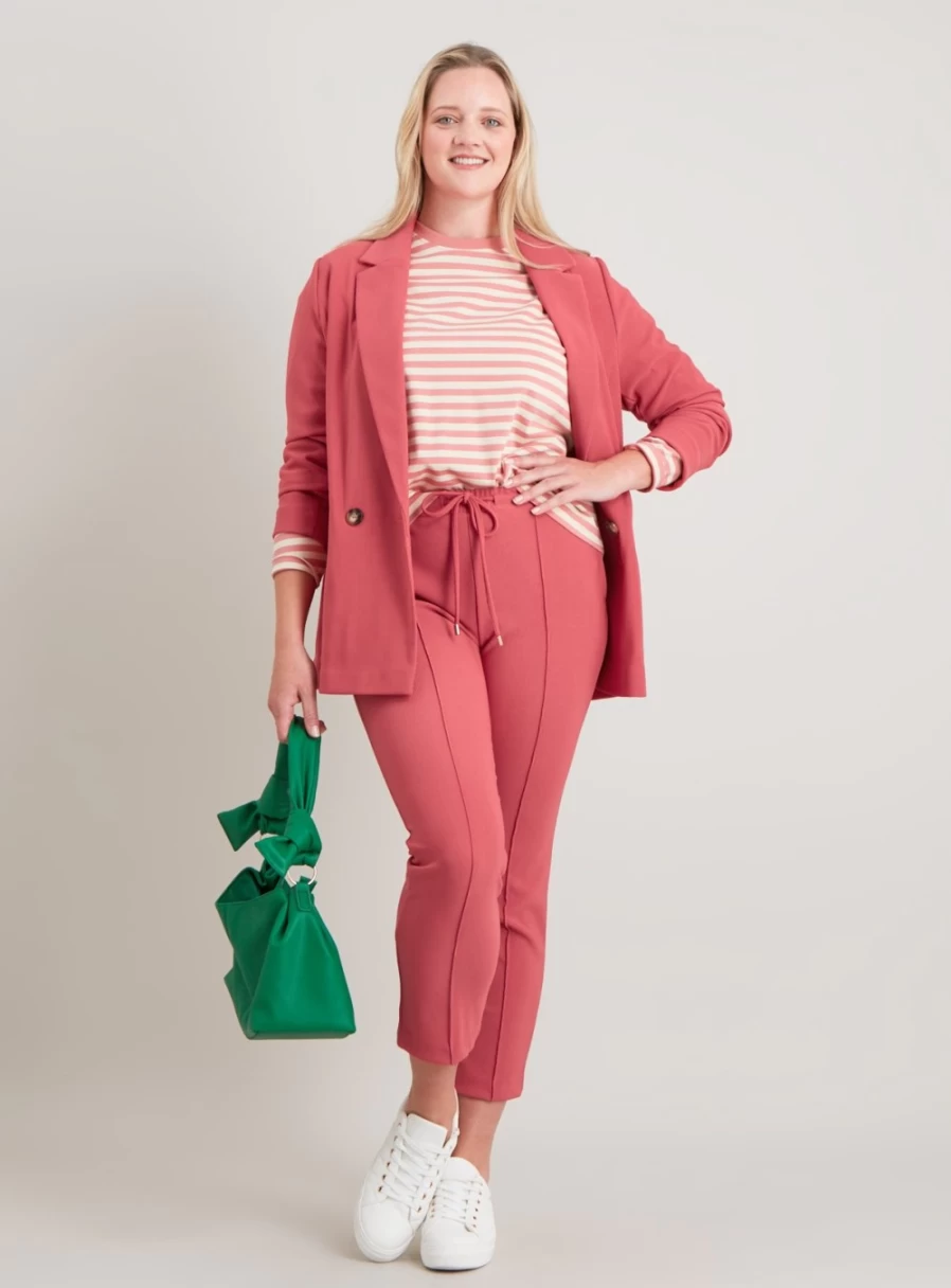 Tu Women's Rose Pink High-Waisted Ottoman Tapered Leg Trousers - Size 16 Stretch Comfort Fit Casual Pants