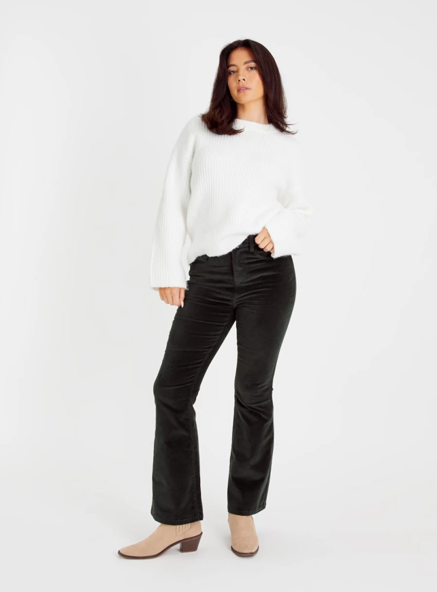 Women's Khaki High-Waisted Kickflare Trousers by Tu - Stretch Corduroy Pants Size 16