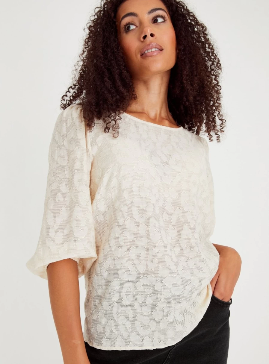 Tu Women's Cream Leopard Print Semi-Sheer Blouse - Stylish Animal Pattern Top