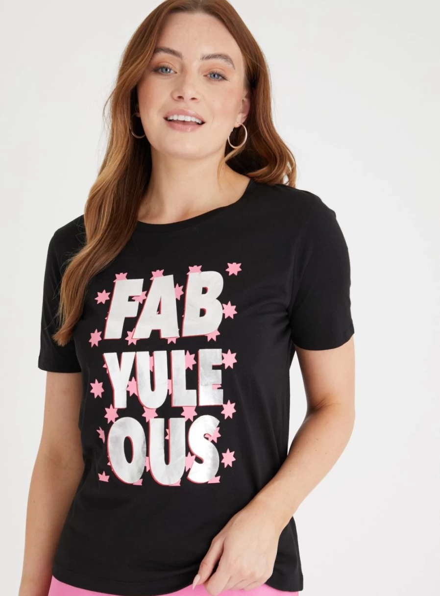"Tu Women's Christmas Black Fab-Yule-Ous T-Shirt - Festive Holiday Graphic Tee"