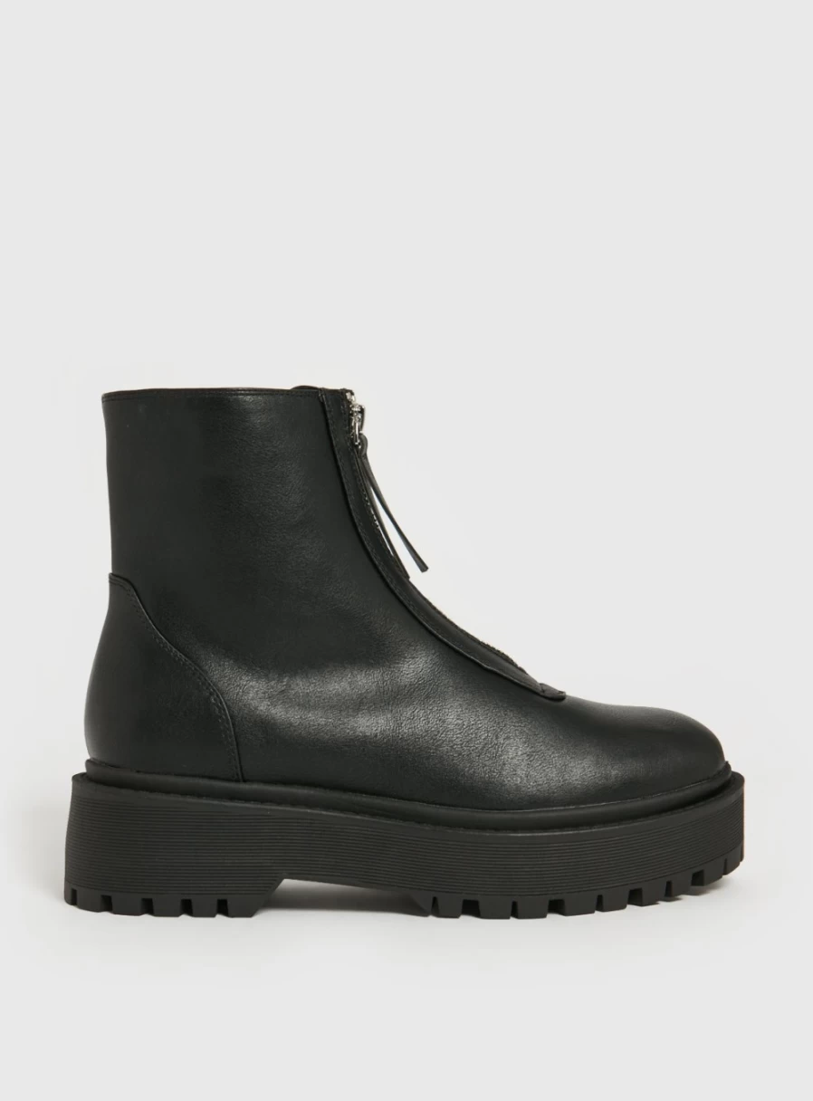 Tu Women's Black 6" Front Zip Combat Boots - Chunky Sole Ankle Booties