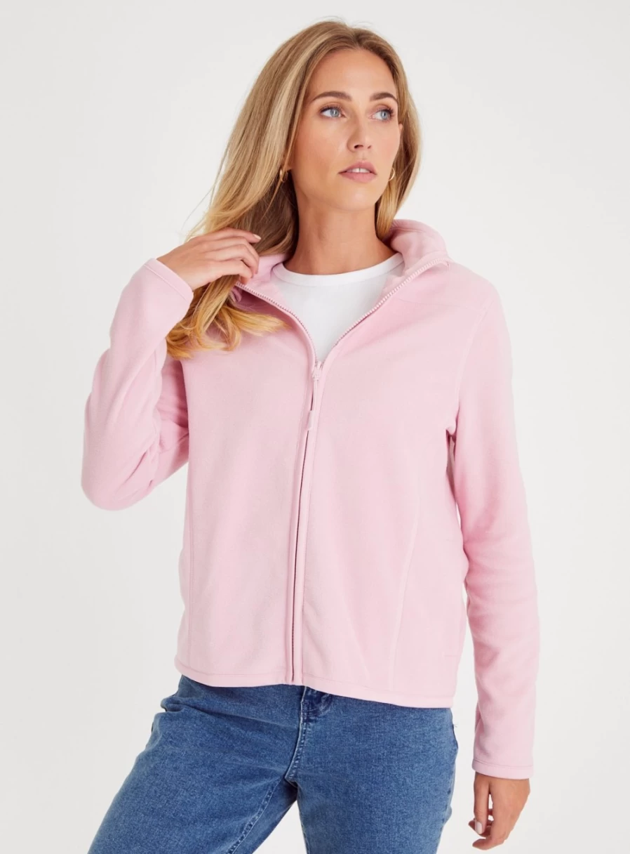 Tu Women's Pink Microfleece Zip-Through Hoodie - Cozy 26" Full-Zip Jacket