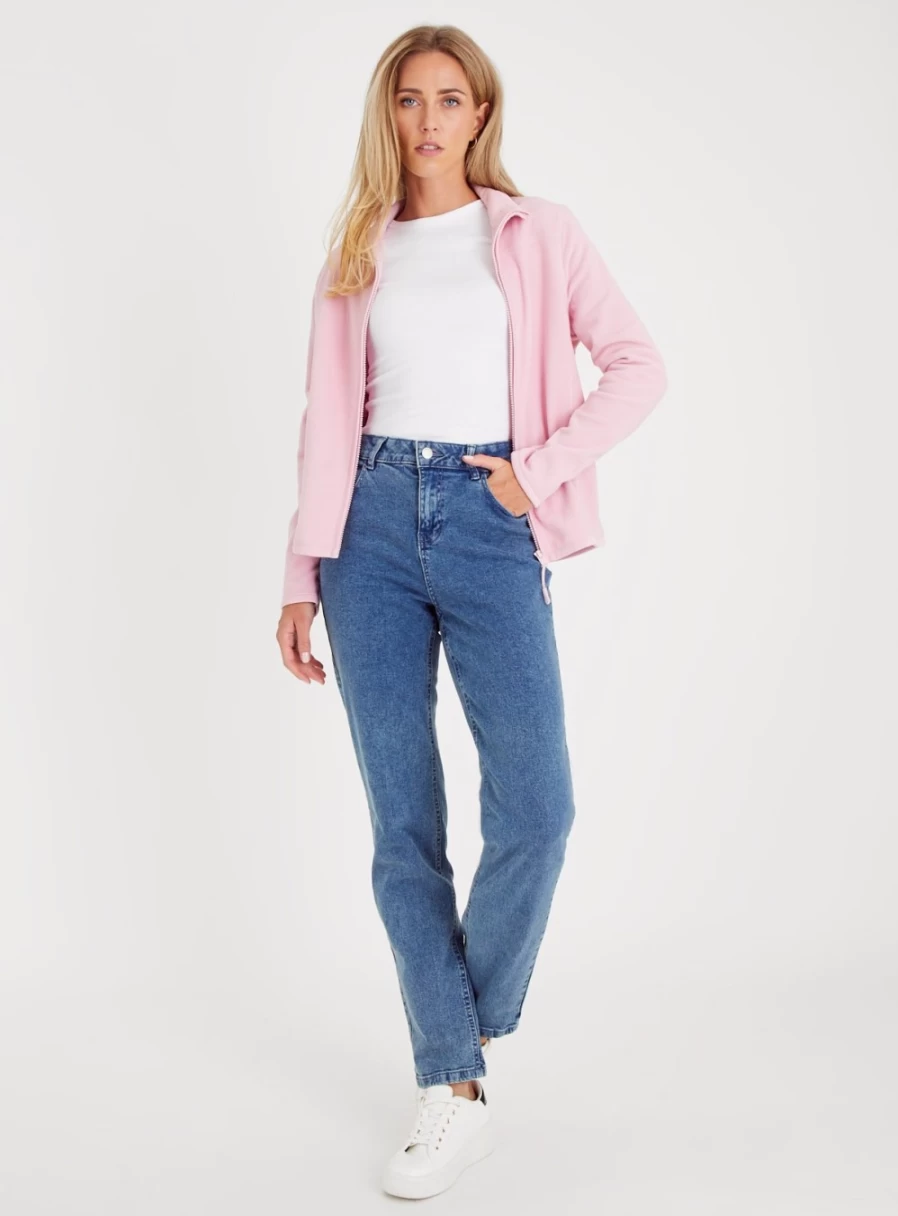 Tu Women's Pink Microfleece Zip-Through Hoodie - Cozy 26" Full-Zip Jacket