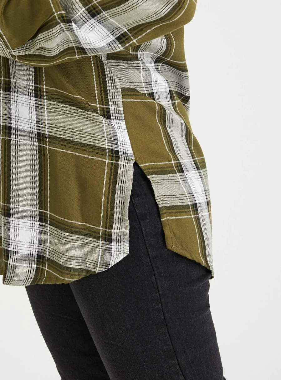 Women's Khaki Check Longline Shirt by Tu - Stylish Oversized Plaid Top for Casual Wear
