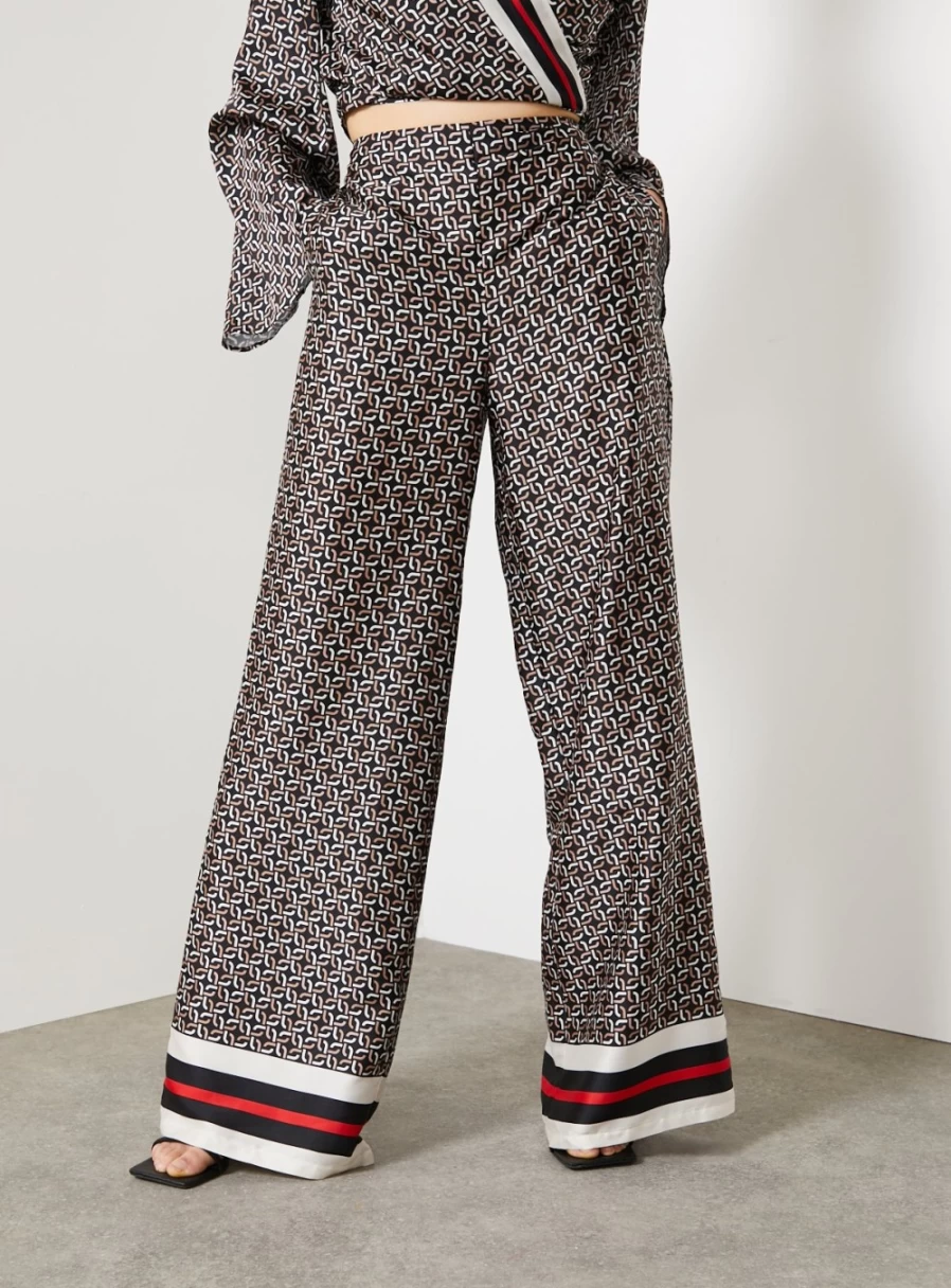 "For All The Love Women's Satin Co-Ord Set - Printed Border Wide Leg Trousers Size 14"