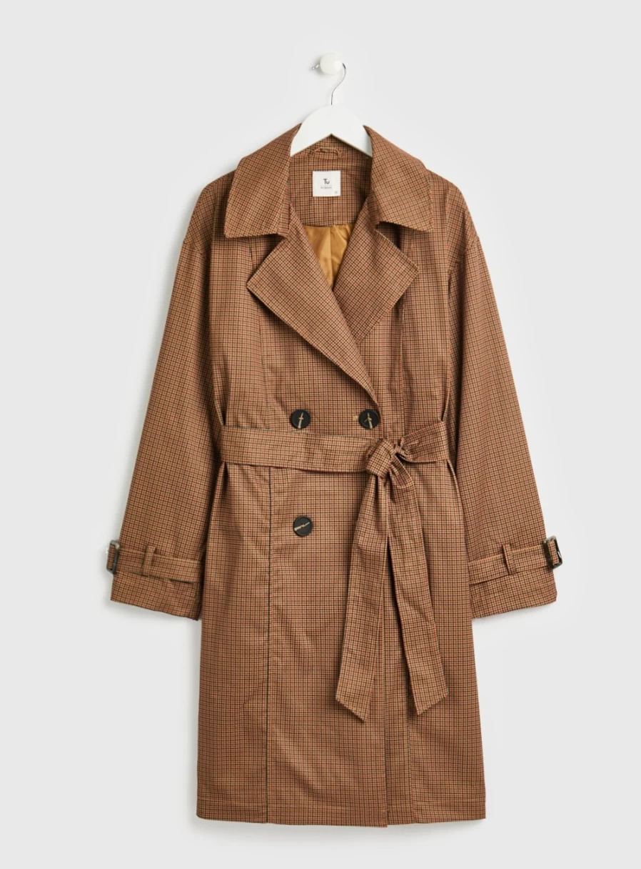 "Tu Women's Brown Check Trench Coat - Stylish 12 Season Outerwear"