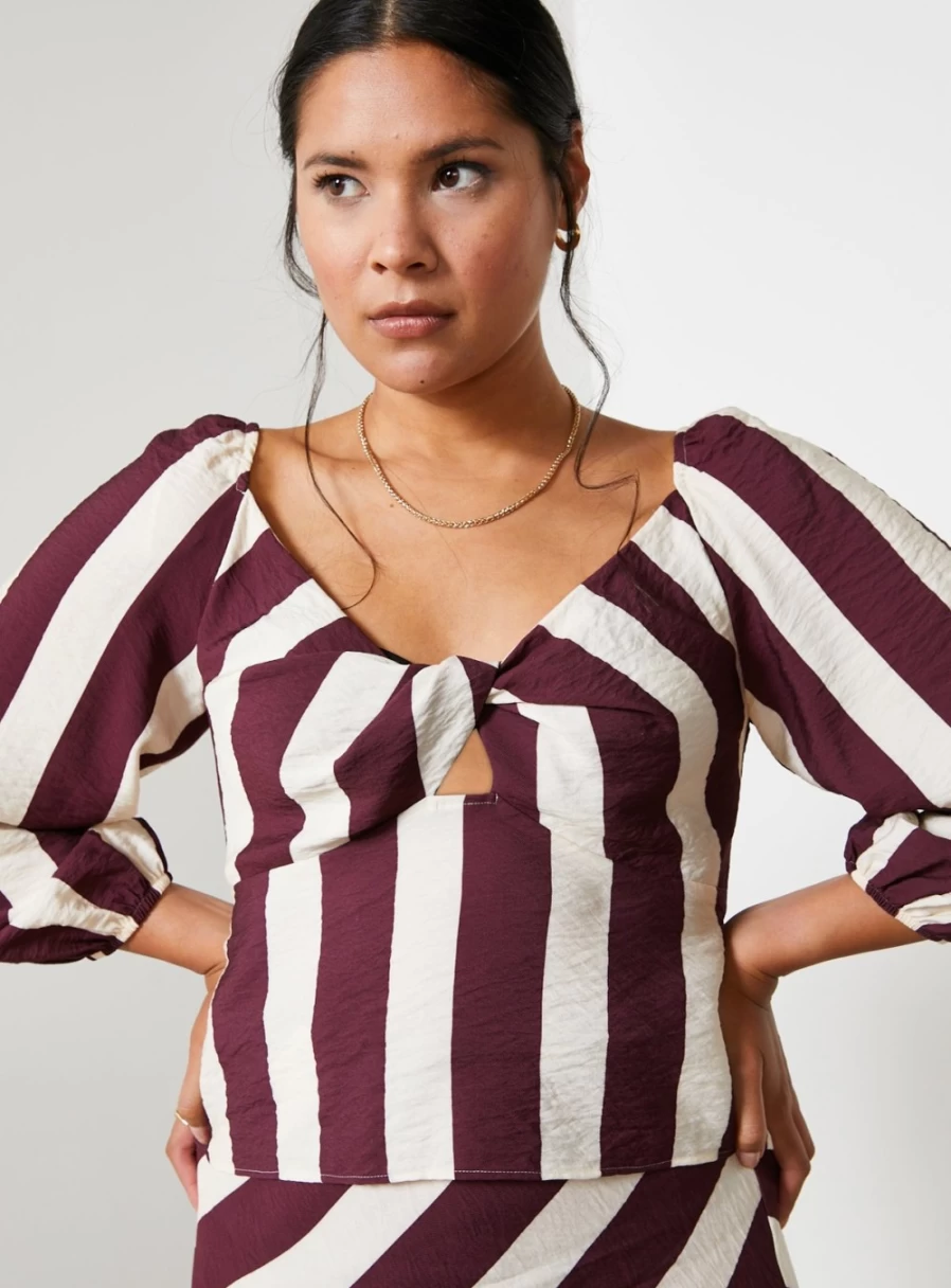 "For All The Love Women's Striped Twist Front Printed Top - Stylish Casual Blouse"