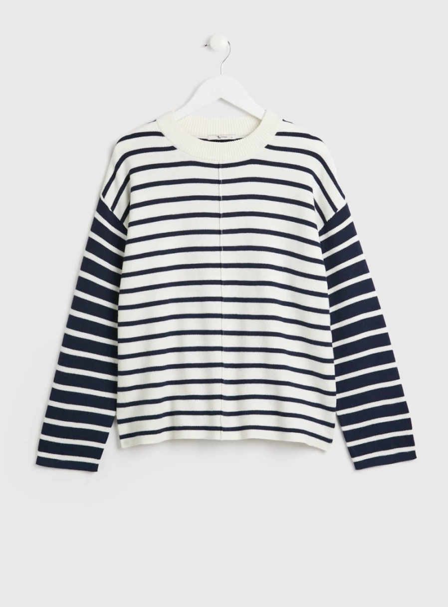 Tu Women's Navy Blue Striped Long Sleeve Knit Jumper Sweater Size 14