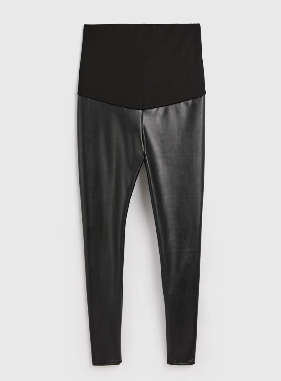 Tu Maternity Women's Black Faux Leather Leggings - Stylish Maternity Pants for Pregnancy Comfort