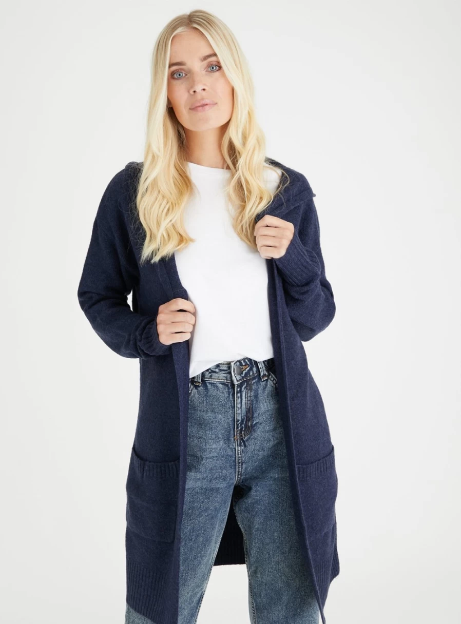 "Tu Women's Navy Longline Hooded Cardigan – Oversized 16"