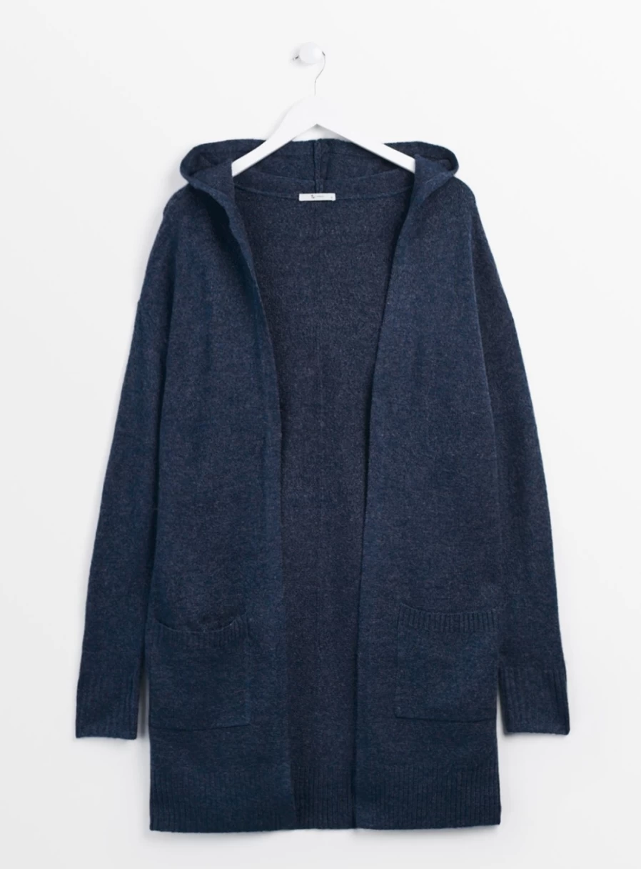 "Tu Women's Navy Longline Hooded Cardigan – Oversized 16"