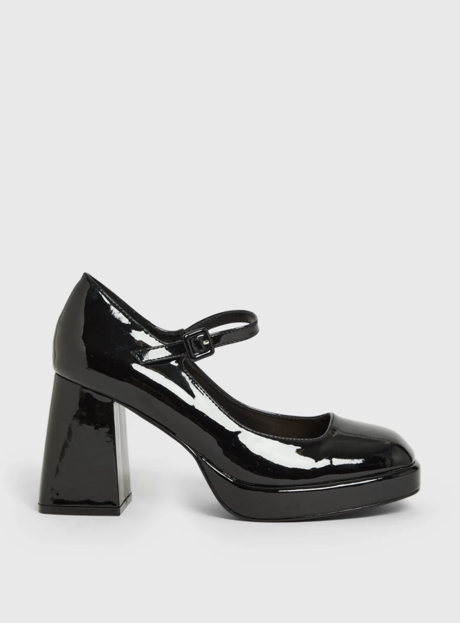 Tu Women's Black Patent Mary Jane Platform Shoes 5 Inch Heel
