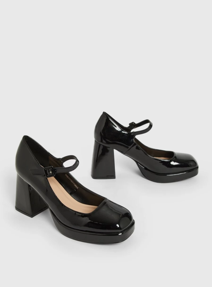 Tu Women's Black Patent Mary Jane Platform Shoes 5 Inch Heel