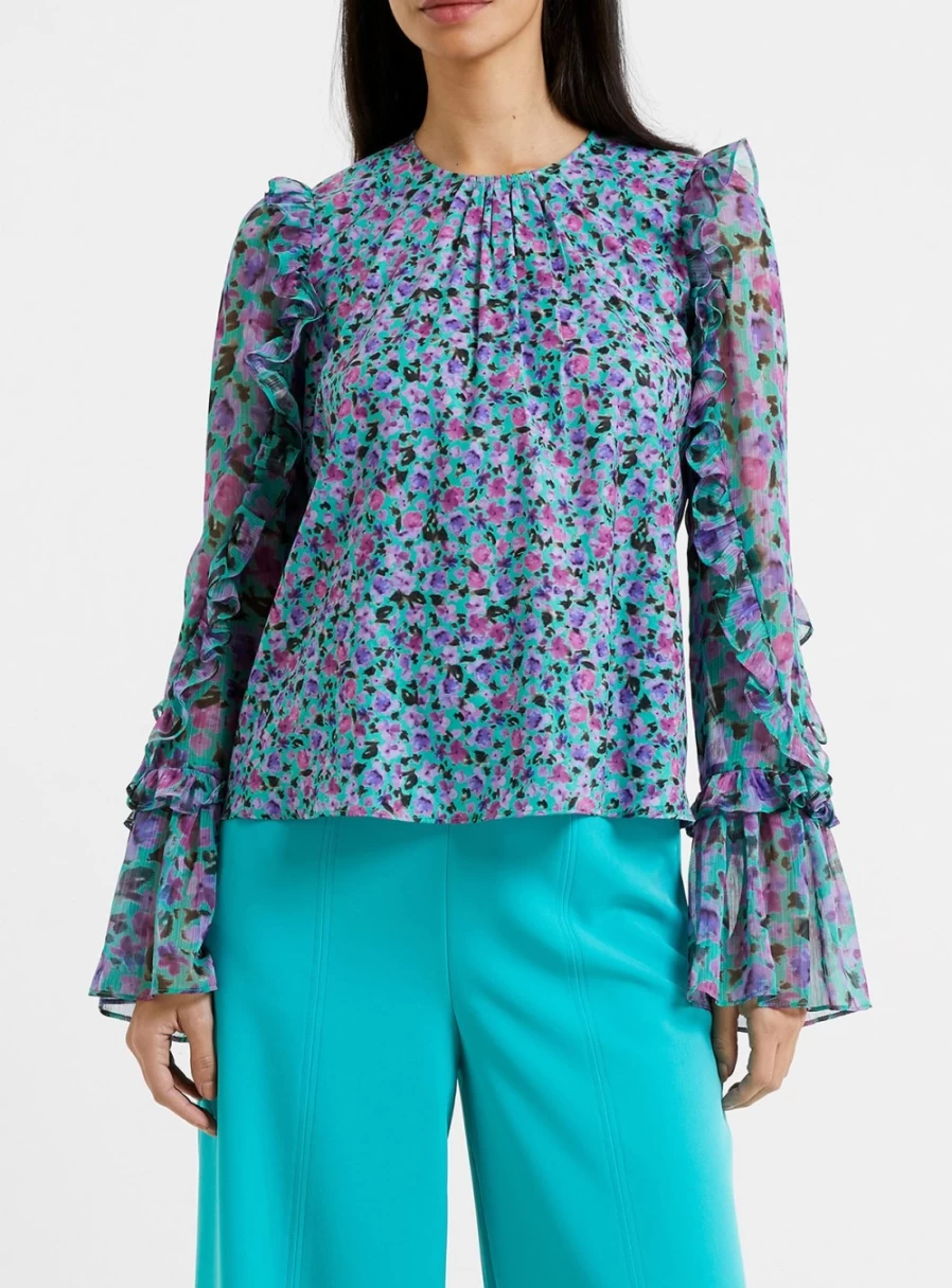 French Connection Women's Alezzia Ely Jacquard Mix Top - Stylish Floral Print Blouse