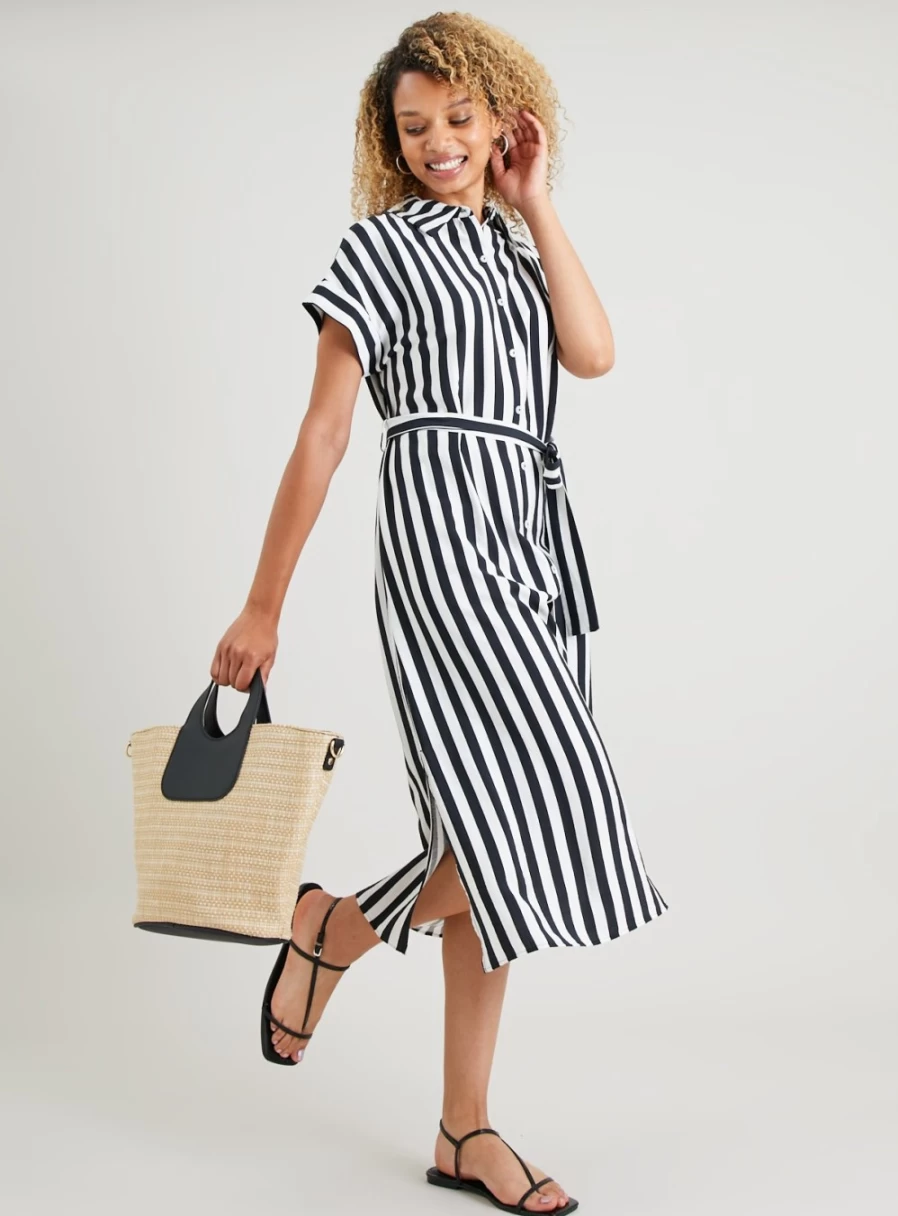 Tu Women's Mono Stripe Midi Shirt Dress - Classic 10 Style Casual Wear