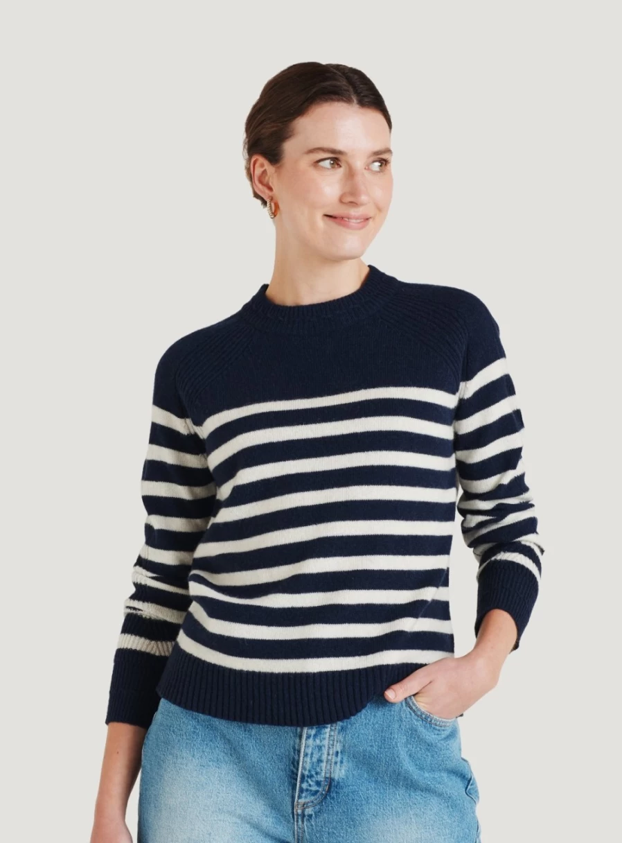 Thought Women's Celaeno Striped Lambswool Funnel Neck Sweater - Cozy Winter Knitwear