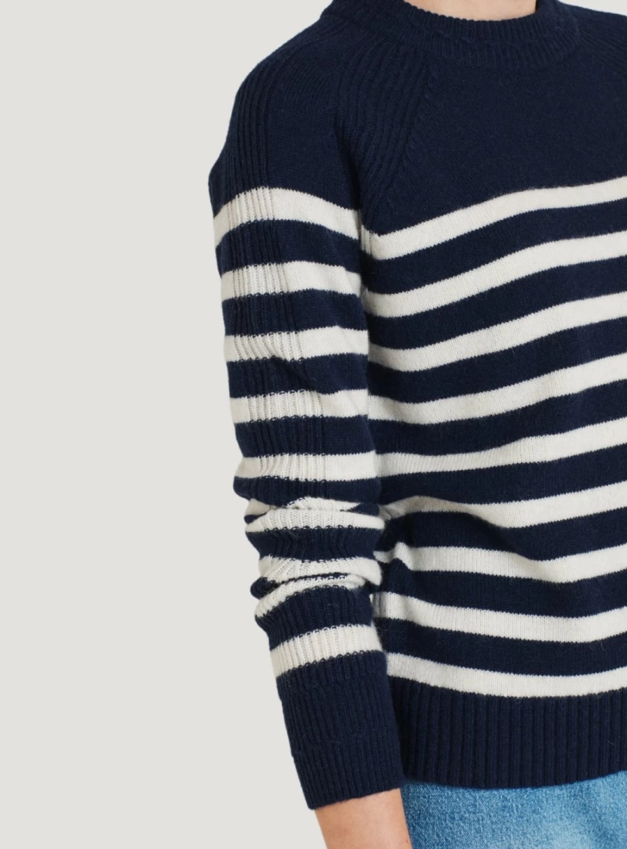 Thought Women's Celaeno Striped Lambswool Funnel Neck Sweater - Cozy Winter Knitwear