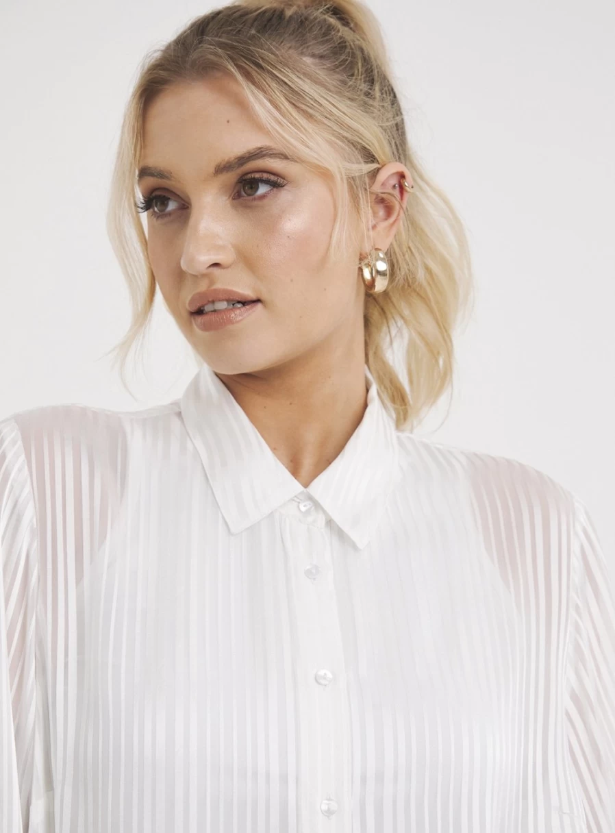 Simply Be Women's White Sheer Longline Shirt - Elegant Oversized Button-Up Top for Women