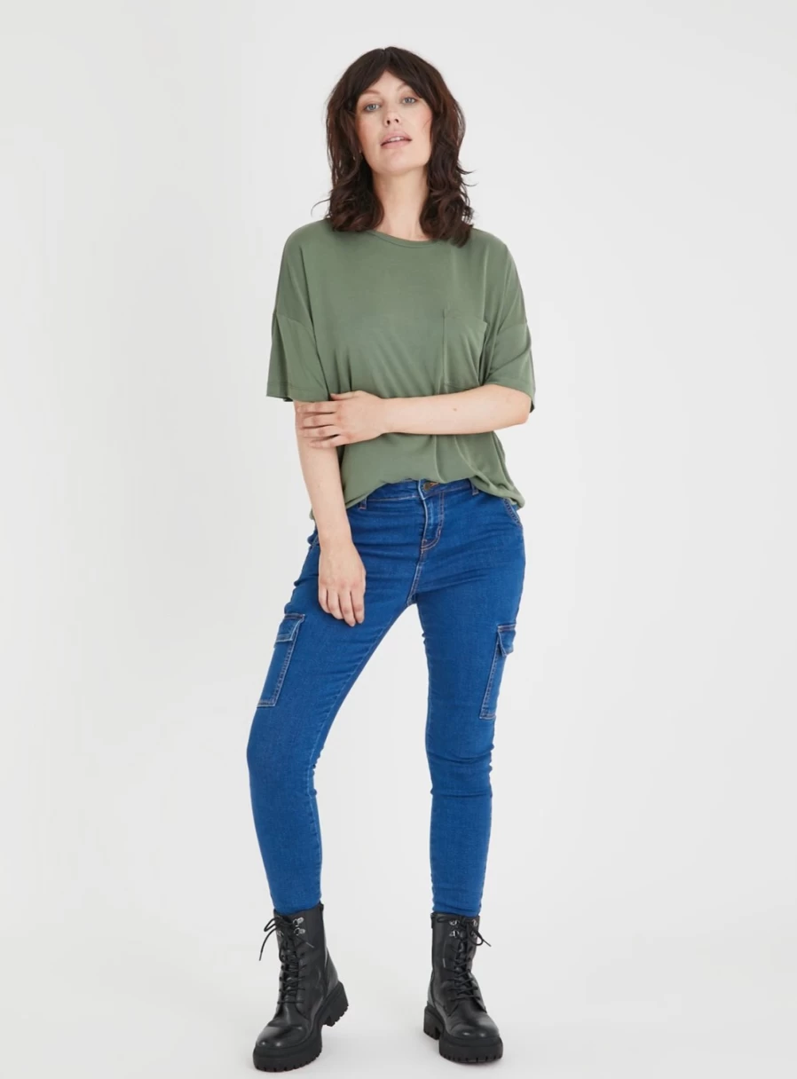 Women's Dark Denim Skinny Cargo Pants by Tu - High Waist Stretch Jeans with Multiple Pockets