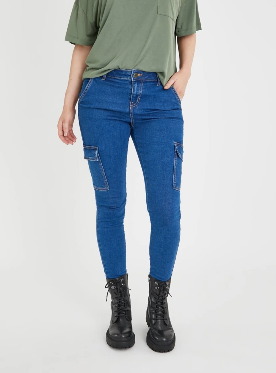 Women's Dark Denim Skinny Cargo Pants by Tu - High Waist Stretch Jeans with Multiple Pockets