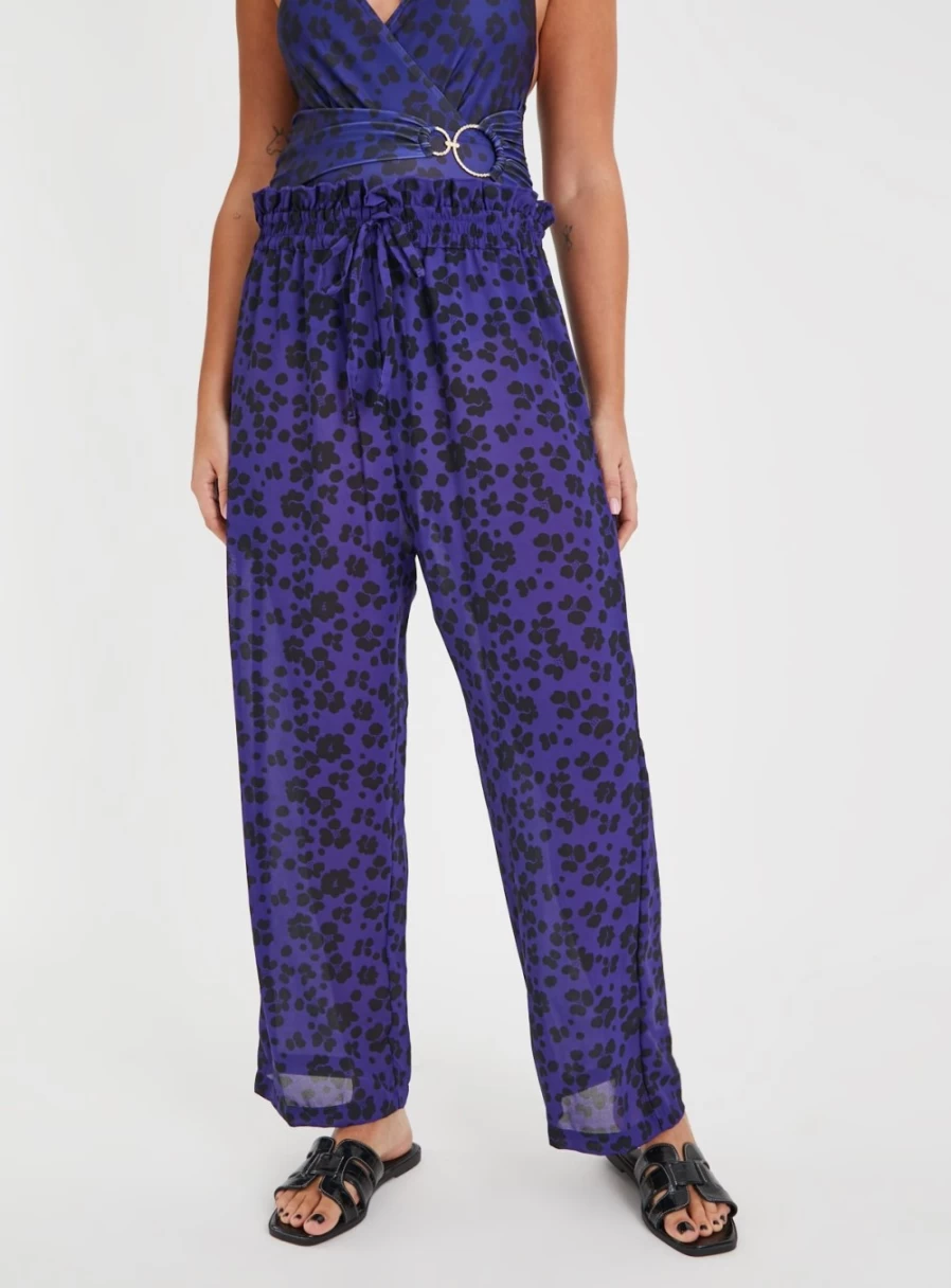 "Tu Women's Blue Leopard Print Beach Trousers - Size 26, Stylish Holiday Pants"