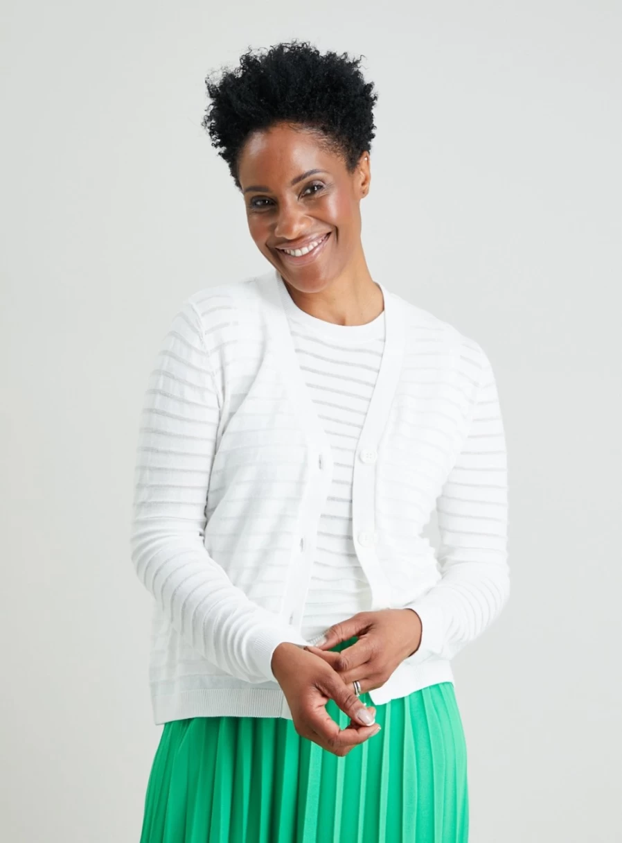 Tu Women's White Horizontal Stripe Cardigan - Casual Knit Sweater 10