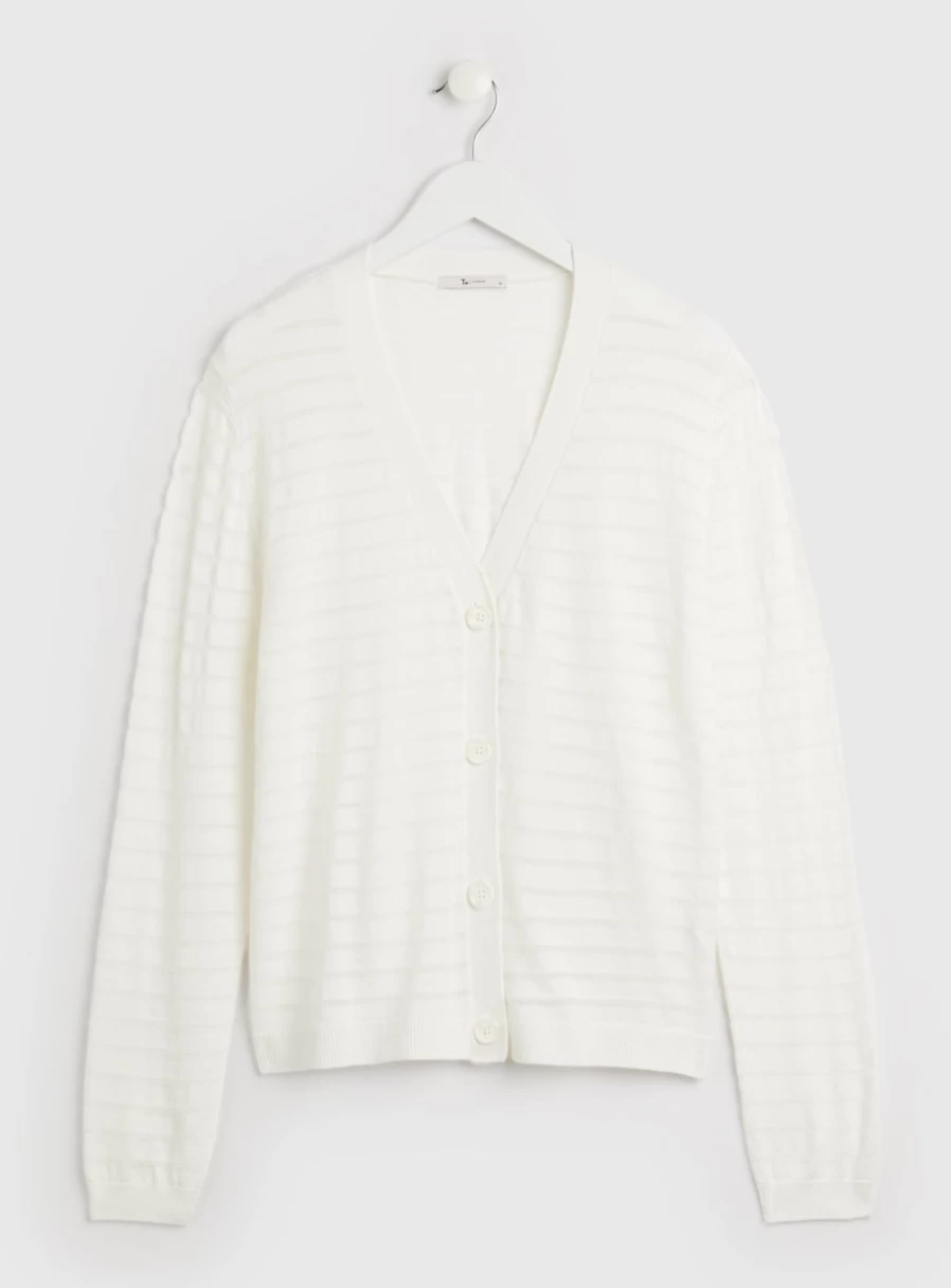 Tu Women's White Horizontal Stripe Cardigan - Casual Knit Sweater 10