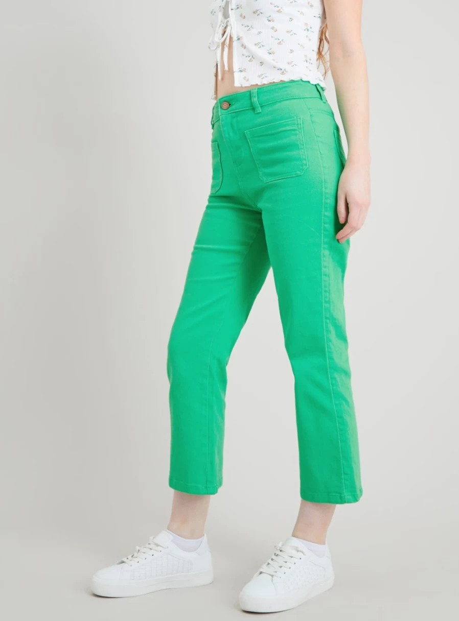 Tu Women's Green High-Waist Cropped Kickflare Jeans - 18R Stretch Denim Trendy Retro Fit